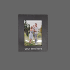 A square black picture frame with a sample photo of a family inside and placeholder text 'your text here' at the bottom, shown on a plain background.