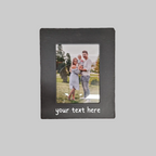 A rectangle black slate photo frame with a custom photo insert of a family and the text 'your text here' printed in at the bottom.
