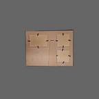 Rear of triple photo framed with three rectangular cutouts and support.