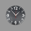 A round black slate wall clock with numerals, silver hands, and a red second hand, shown against a solid gray background.